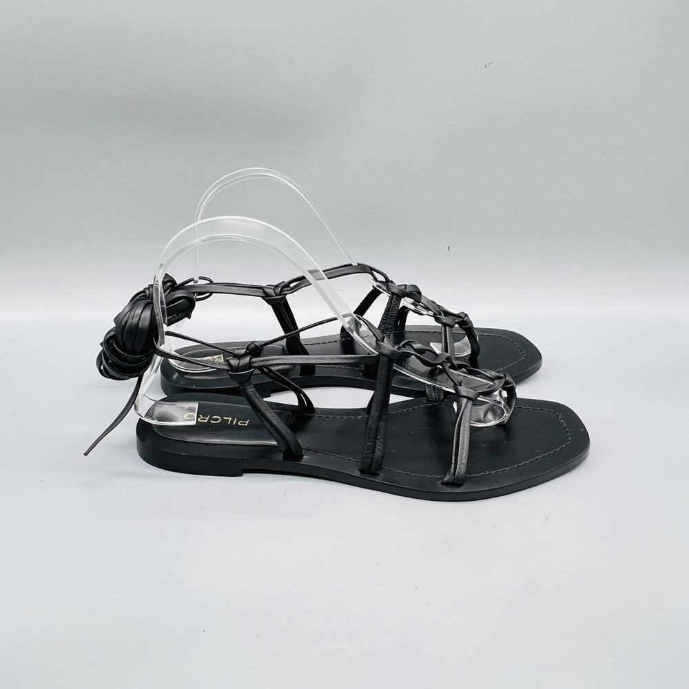 Pilcro Anthropologie Sandals Women 7 Black Leather Lace Up Ankle Wrap Gladiator